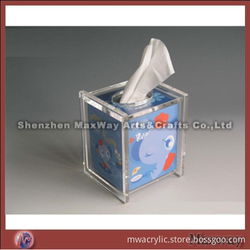 Transparent Cubicale Finely Processed Acrylic/Perspex Napkin Case/Box with Cartoon Pattern
